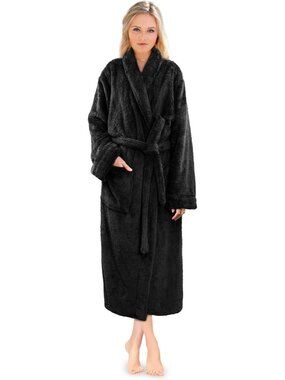 〽️Women's Bathrobe Black Fleece Luxury Soft Warm Fluffy Sherpa Shaggy Robes